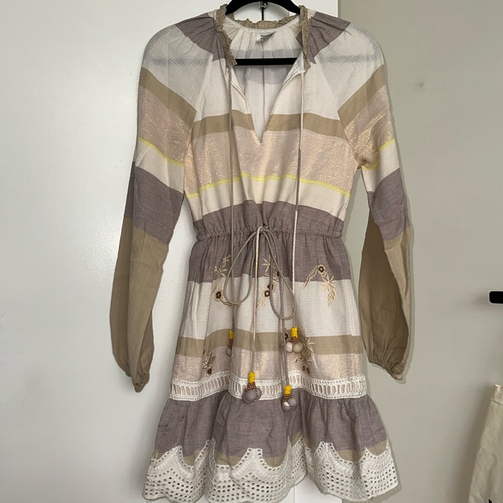 HEMANT & NANDITA Cream, Taupe & Yellow Striped Cotton Dress